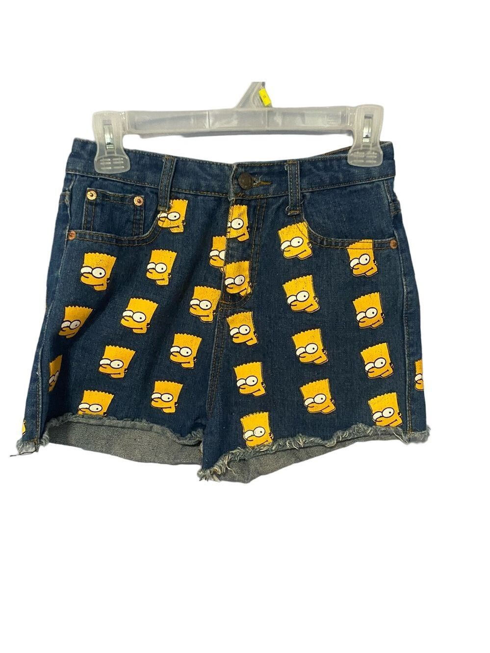 Bart Simpson Print High-Rise Denim Shorts Size Medium -Romwe Women’s